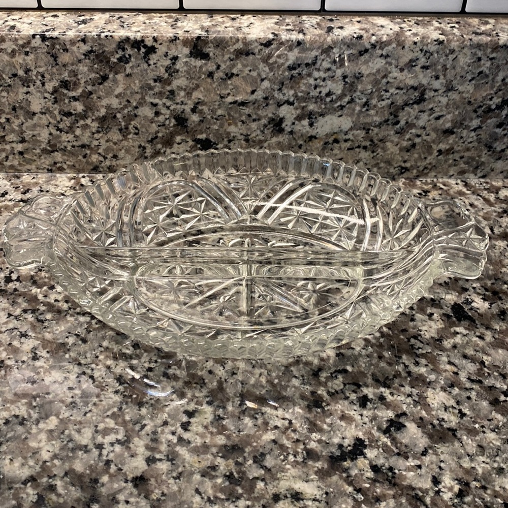 Vintage Anchor Hocking Pressed Glass Divided Dish
